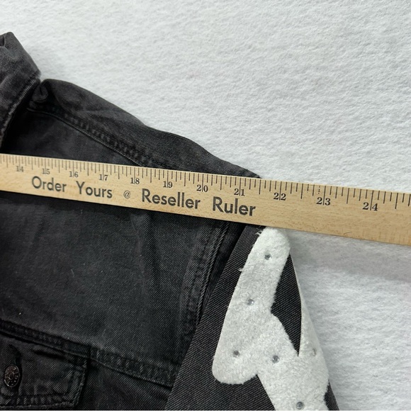 New Womens Cropped Denim Distressed Black jean jacket Trio Urban Size Small - Picture 5 of 9